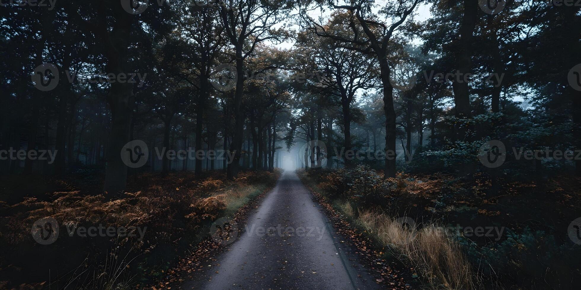 Misty Forest Path Autumn Trees Nature Scenery photo