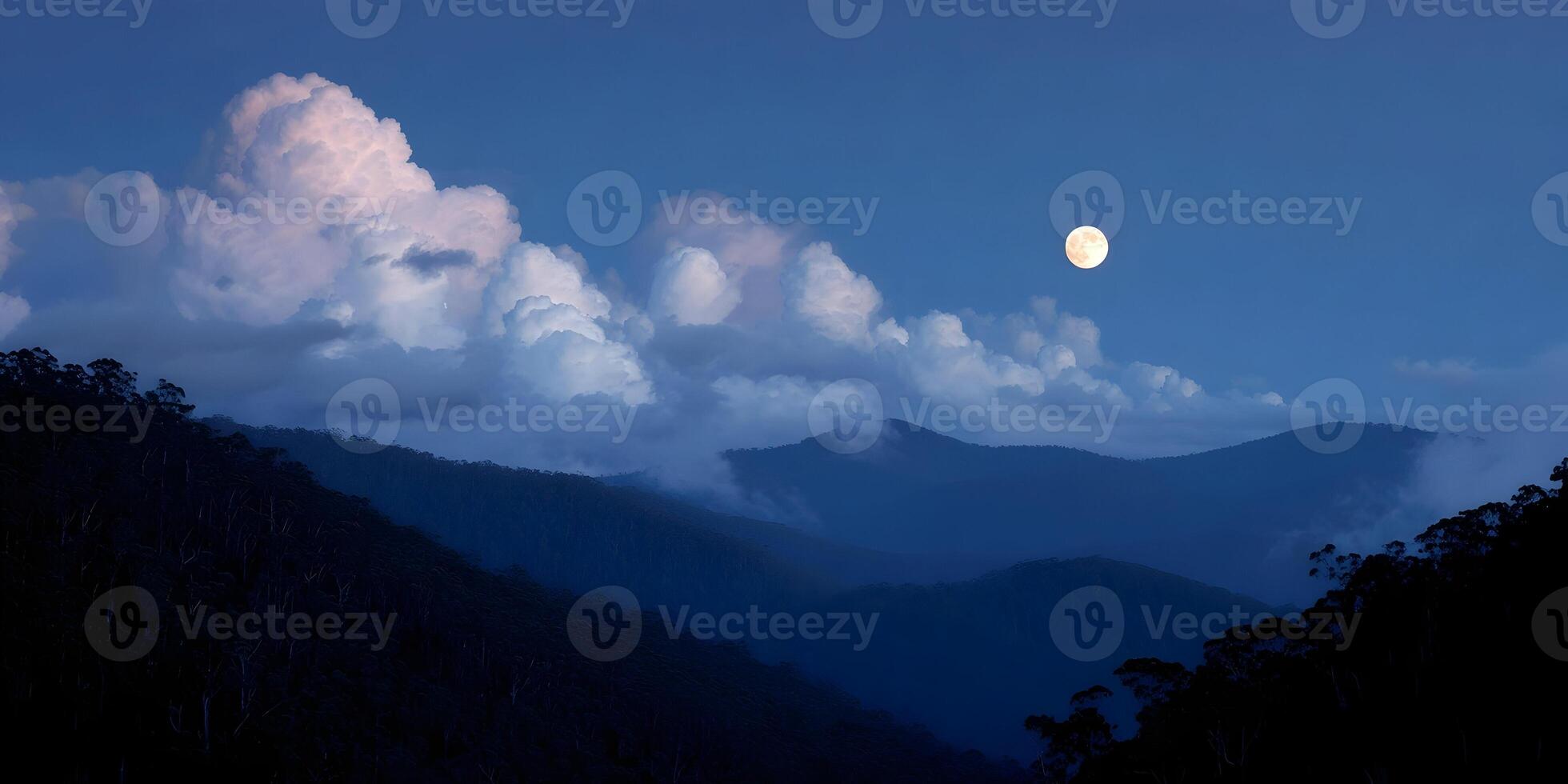 Full Moon over Blue Mountains Night Sky Cloudscape photo