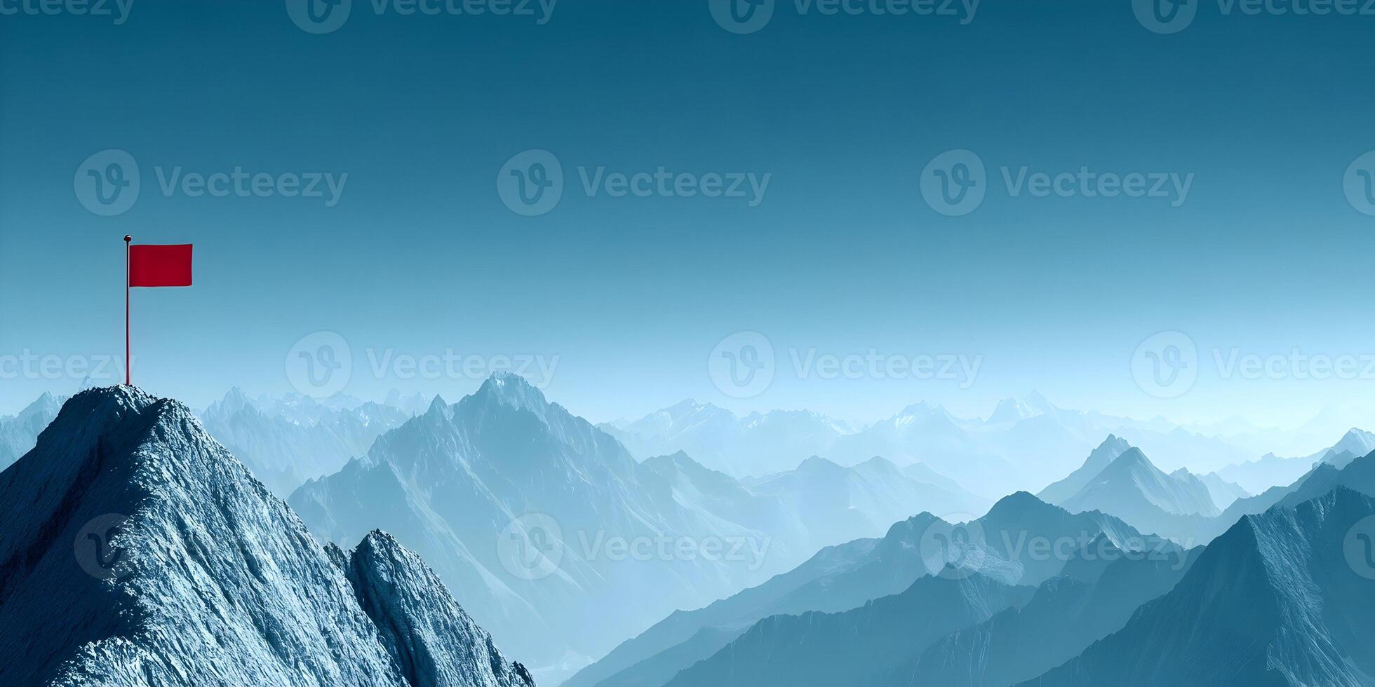 Red Flag on Mountain Peak Success Achievement Landscape Illustration photo
