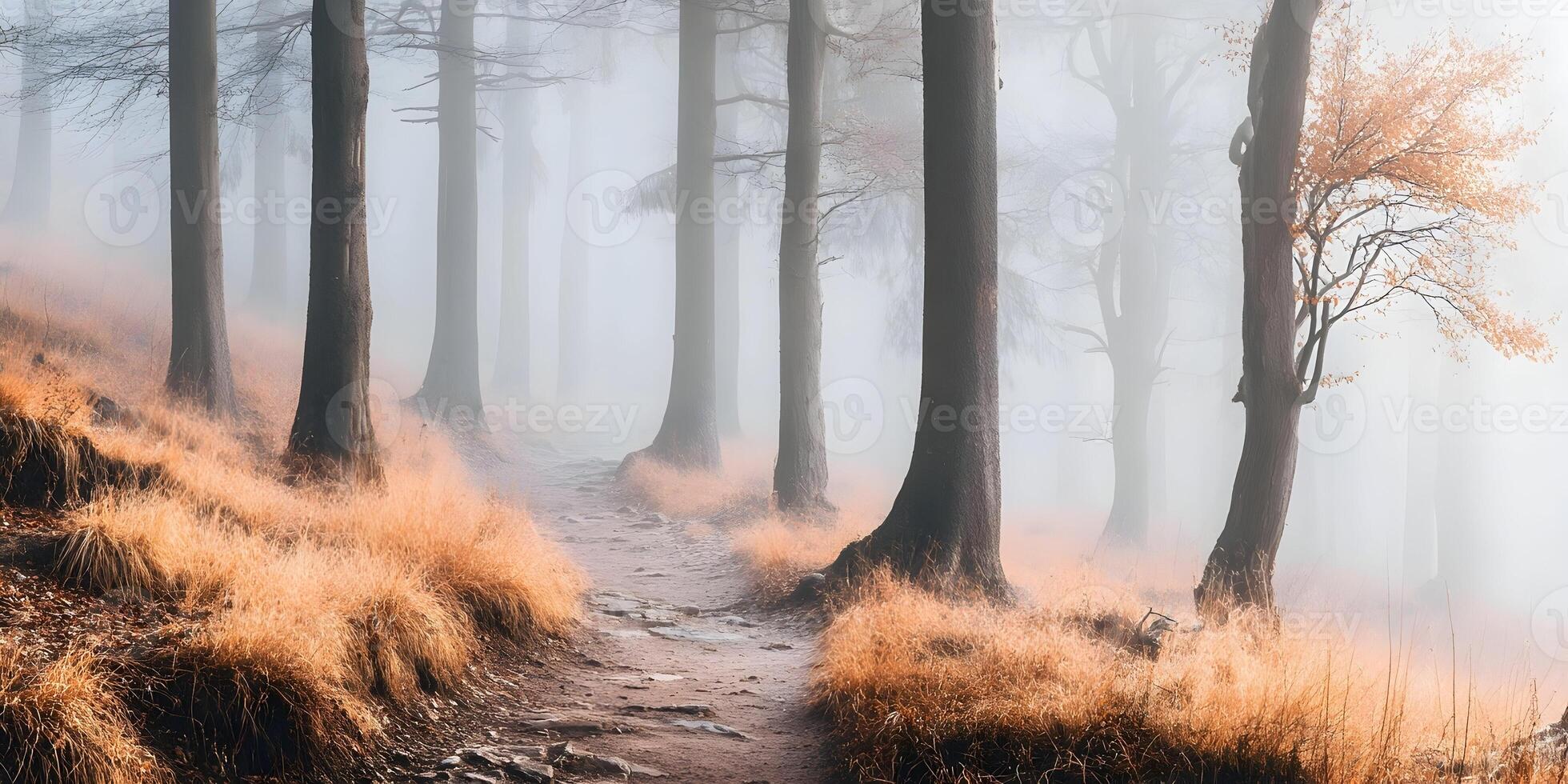 Misty Forest Trail Autumn Trees Nature Landscape photo