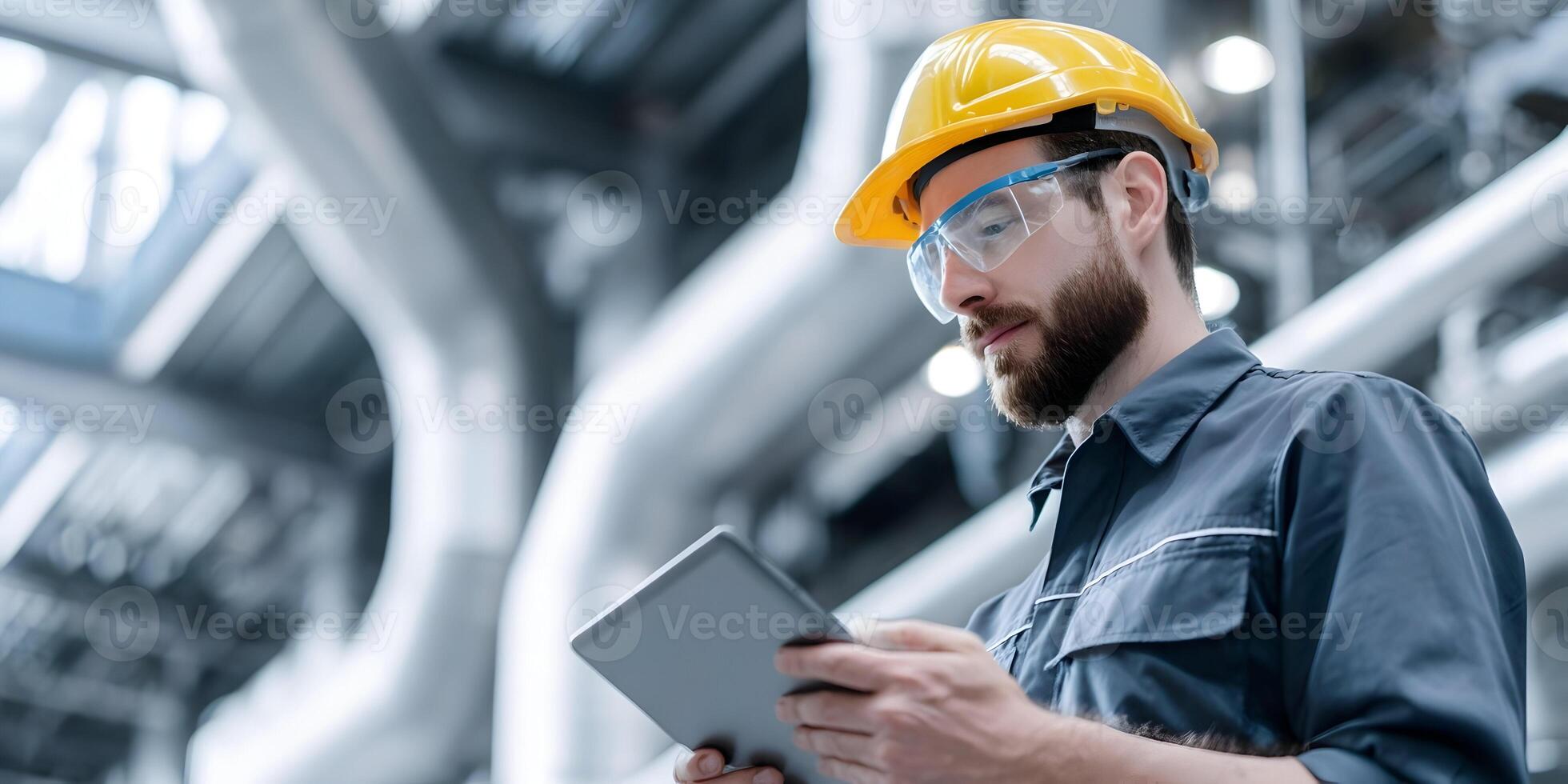 Industrial Worker Using Tablet in Factory Setting photo