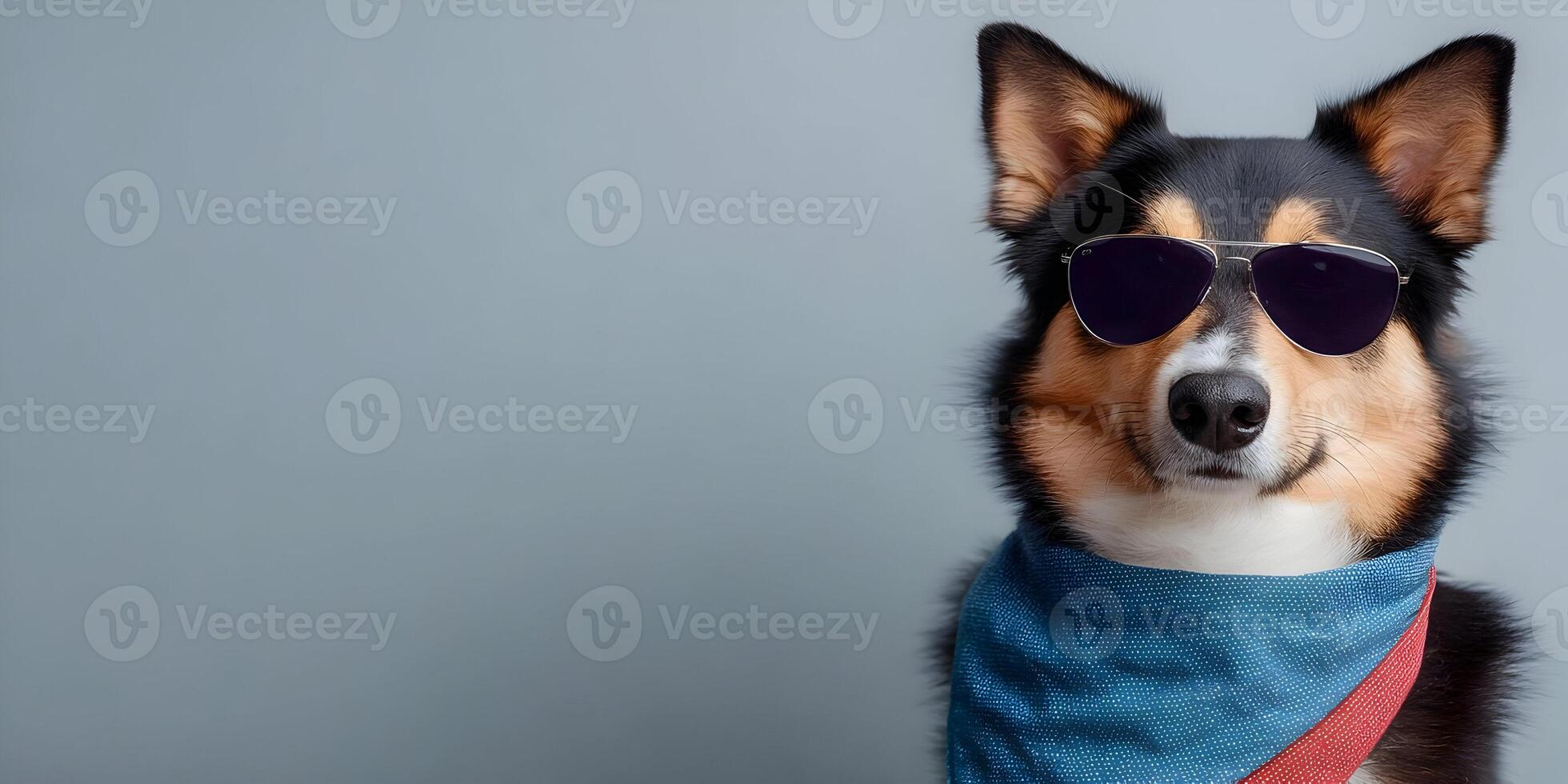 Cool Dog Wearing Sunglasses and Bandana Studio Shot photo