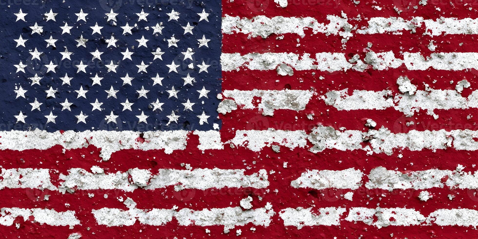 Distressed USA Flag on Wall Texture Background photo