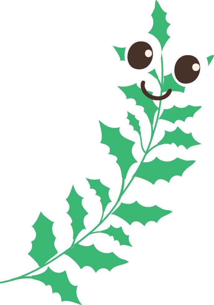 A cartoon branch with big eyes, a cheerful smile and a green body decorated with green leaves. vector