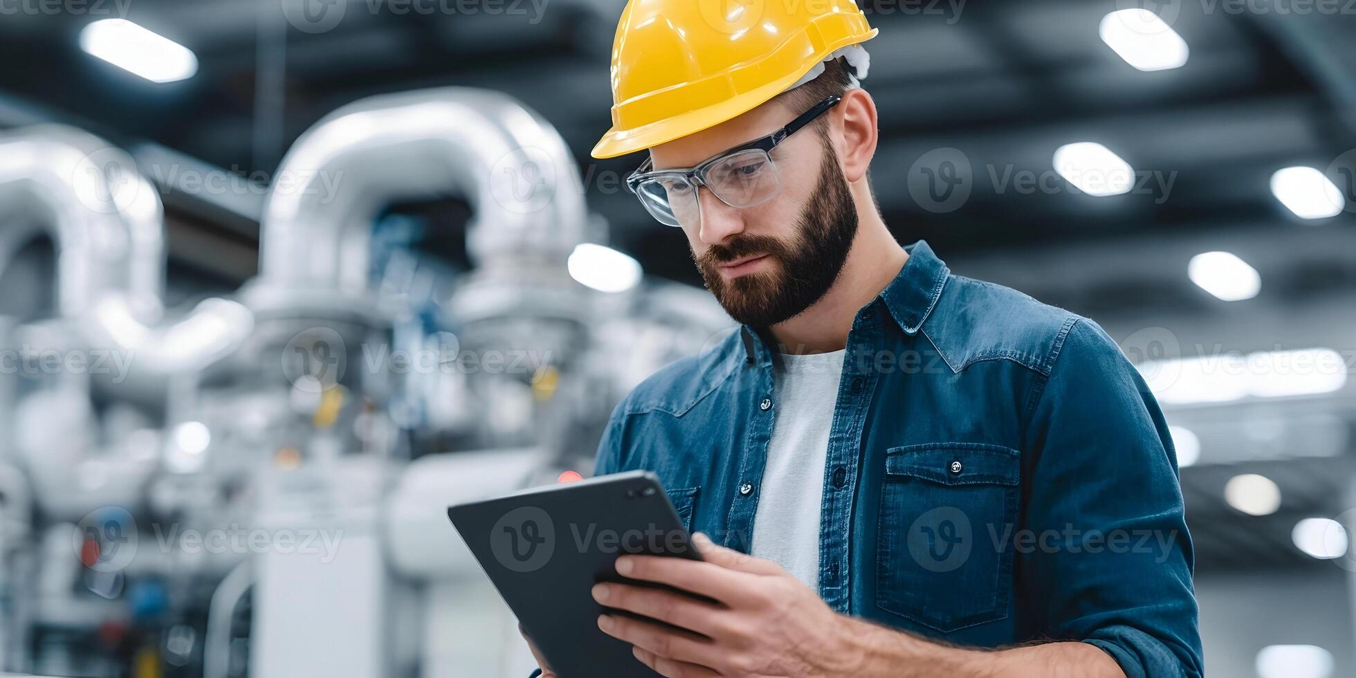 Factory Worker Using Tablet Industrial Engineer Maintenance Technician photo