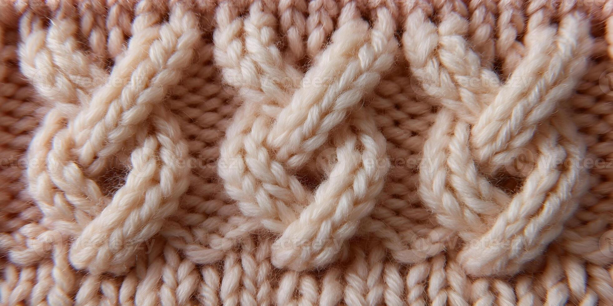 Beige Knitted Fabric Texture Close Up Detailed Cable Knit Pattern photo
