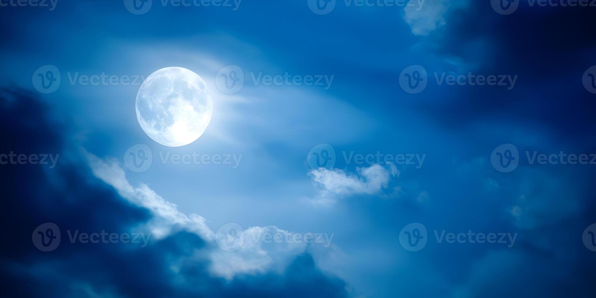 Bright Full Moon Night Sky with Clouds Scenic Image photo