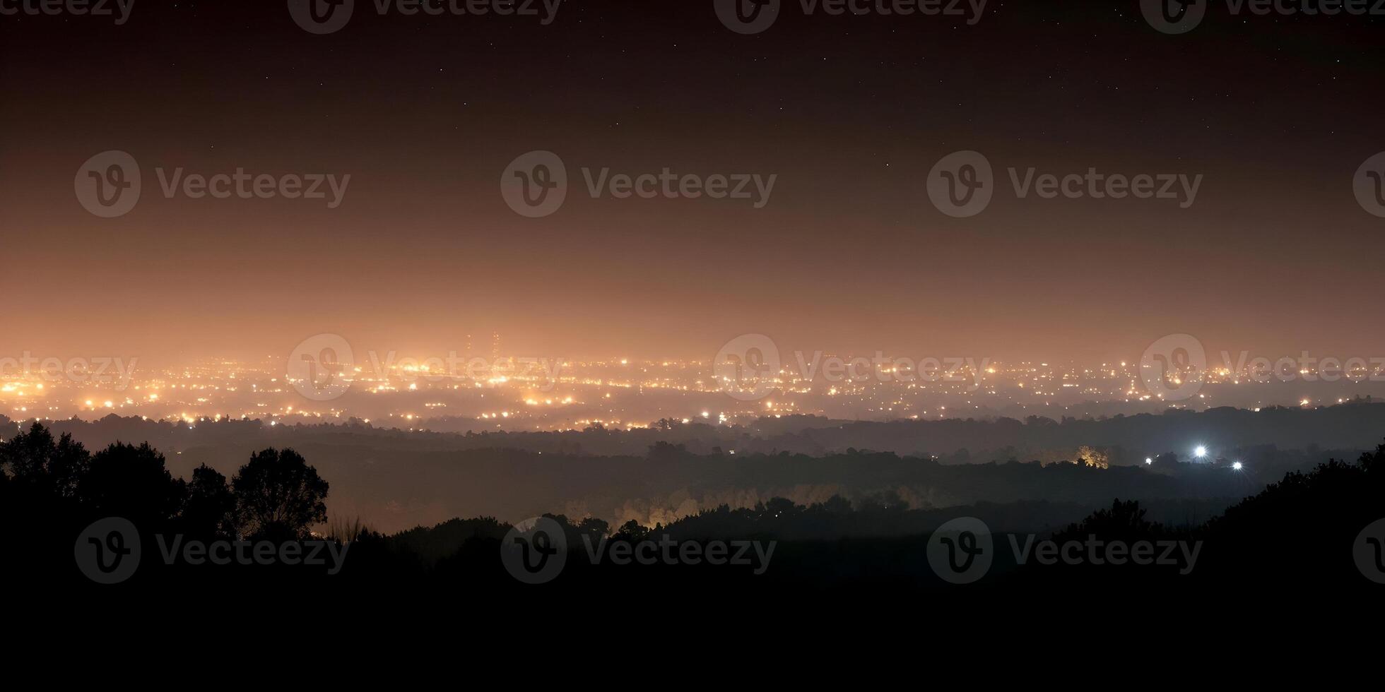 Night Cityscape Lights Distant Hills Skyline Orange Glow Dark Sky Stars photo