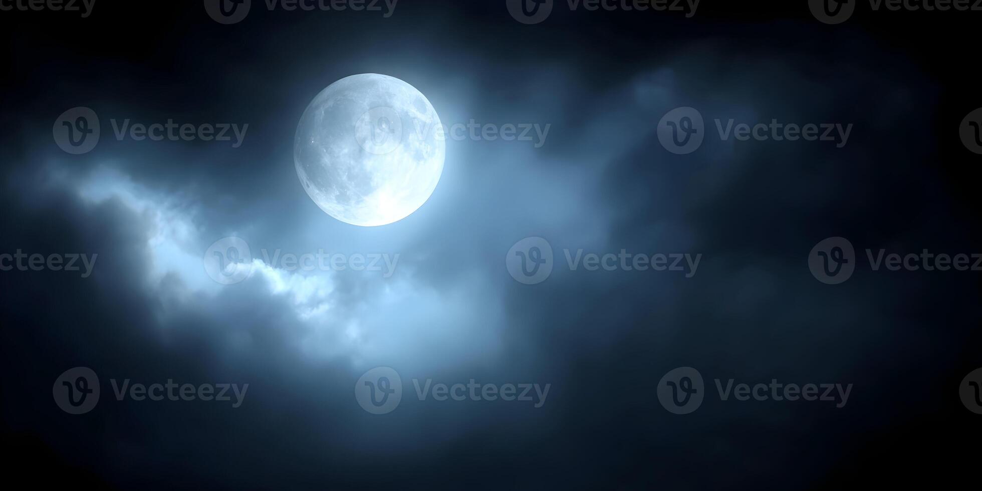 Full Moon Night Sky Dark Clouds Nighttime Scene photo