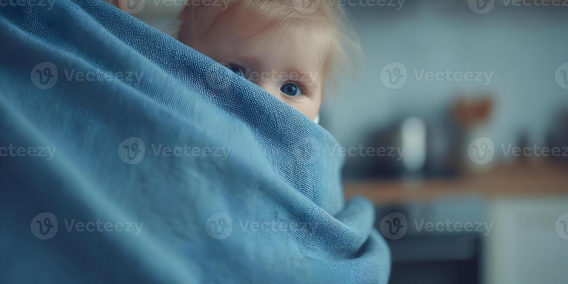 Baby Partially Hidden Blue Blanket Toddler Child Care photo