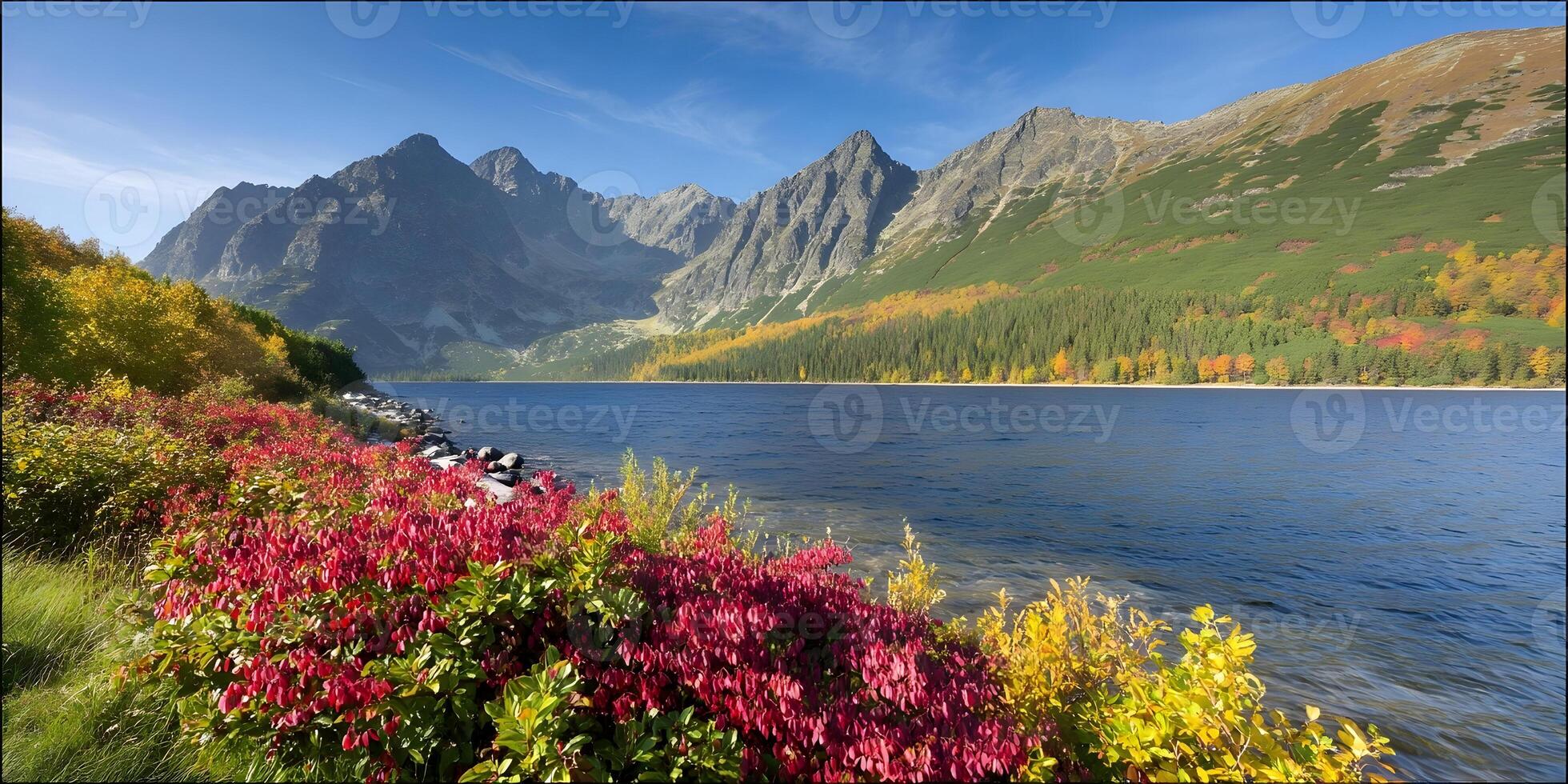 Autumn Landscape Mountain Lake Red Yellow Foliage photo