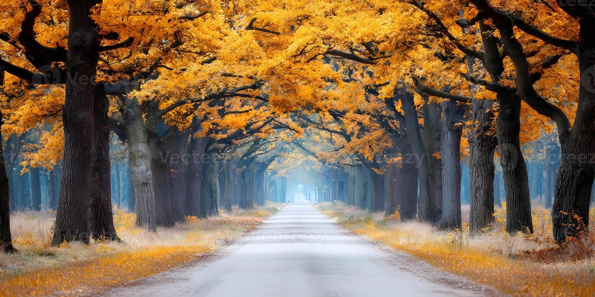 Autumn Road Golden Trees Fall Foliage Pathway Landscape Scenery photo