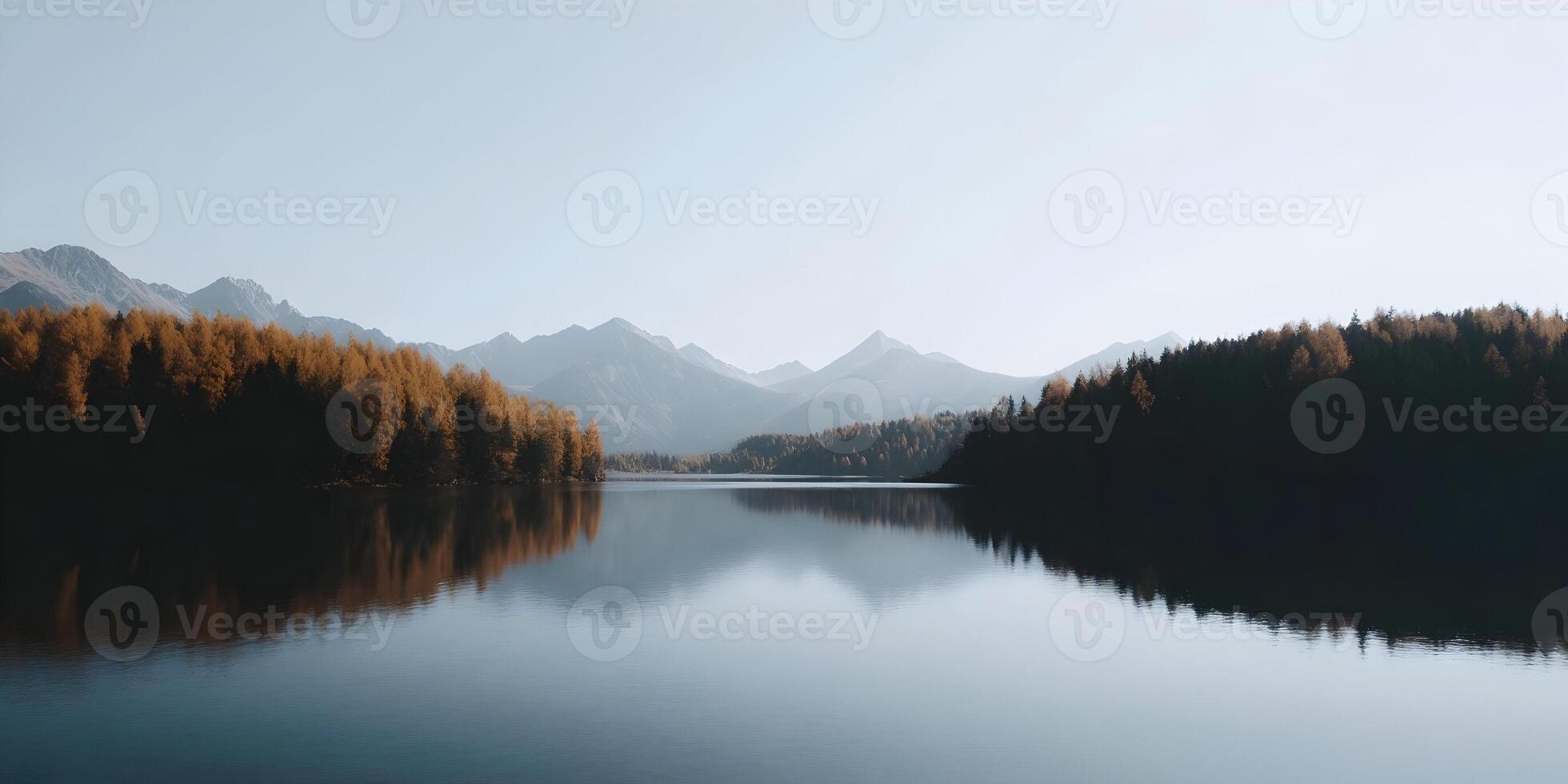 Calm Lake Autumn Scenery Mountain Range Reflection Trees photo