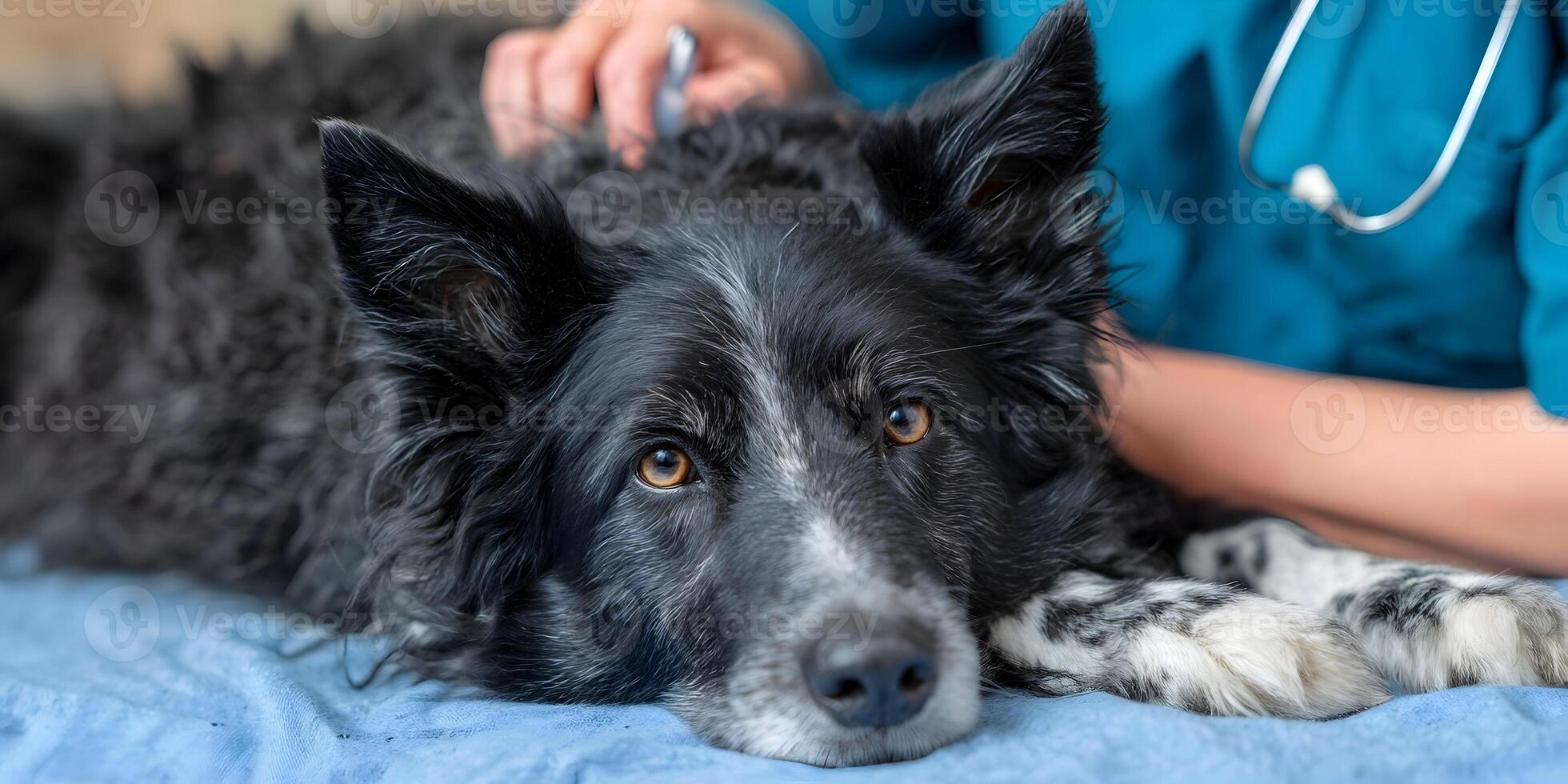 Black and White Border Collie Dog at Vet Exam Pet Care Animal Health photo
