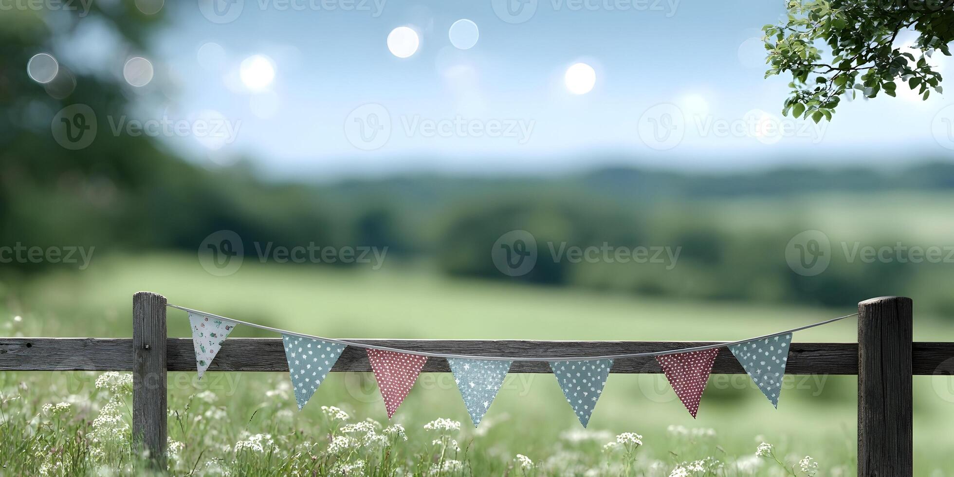 Rustic Wooden Fence Bunting Summer Countryside photo