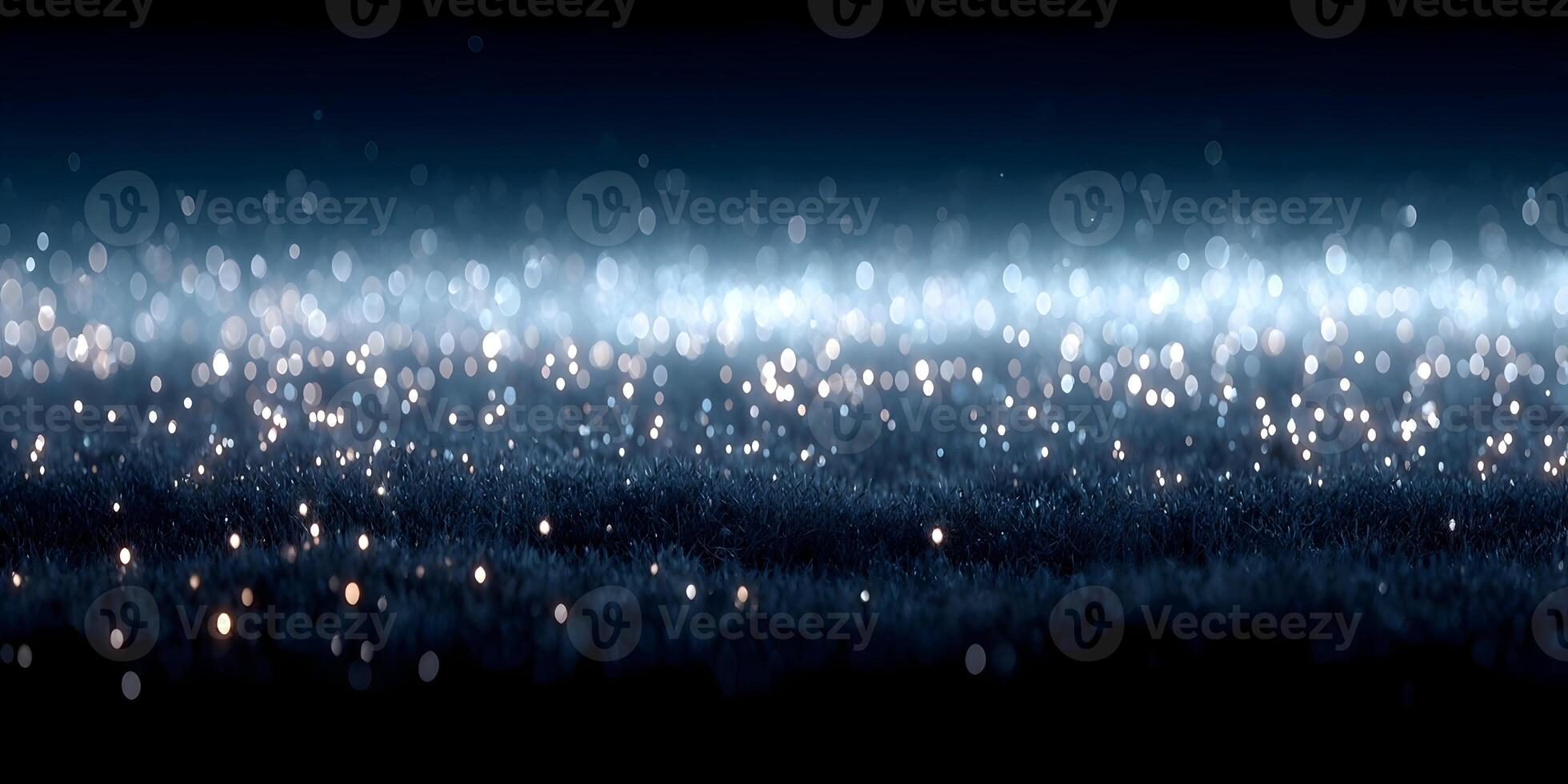 Dark Blue Grass with Glowing Lights Festive Background photo