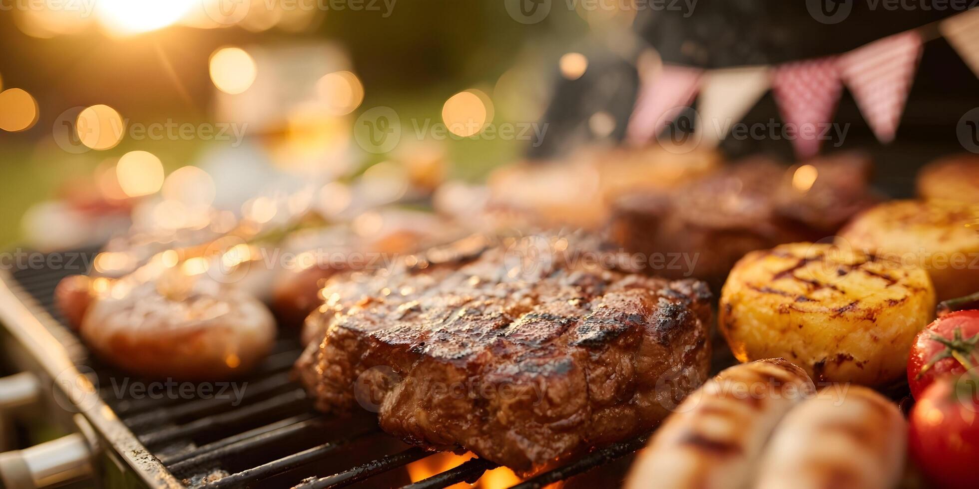 Grilled Steak and Sausages Summer BBQ Cookout photo