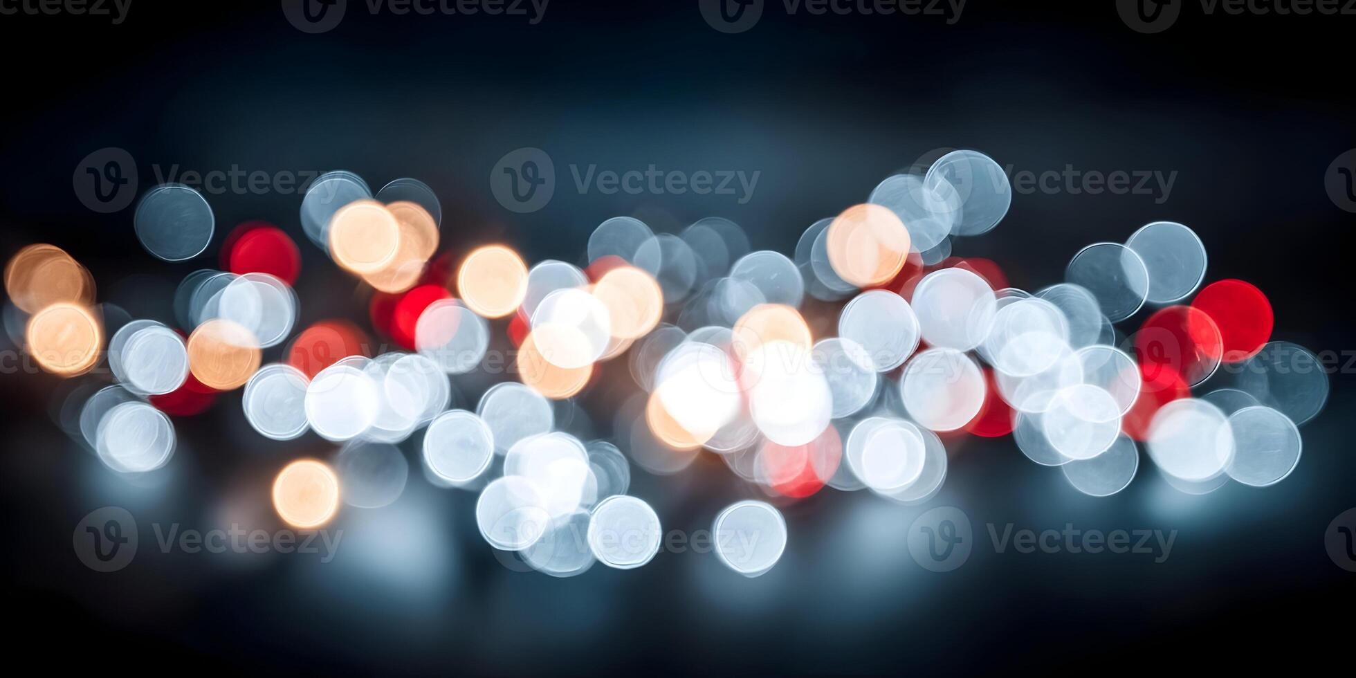 Abstract Blurred Night City Lights Bokeh Background Red White Blue Circles photo