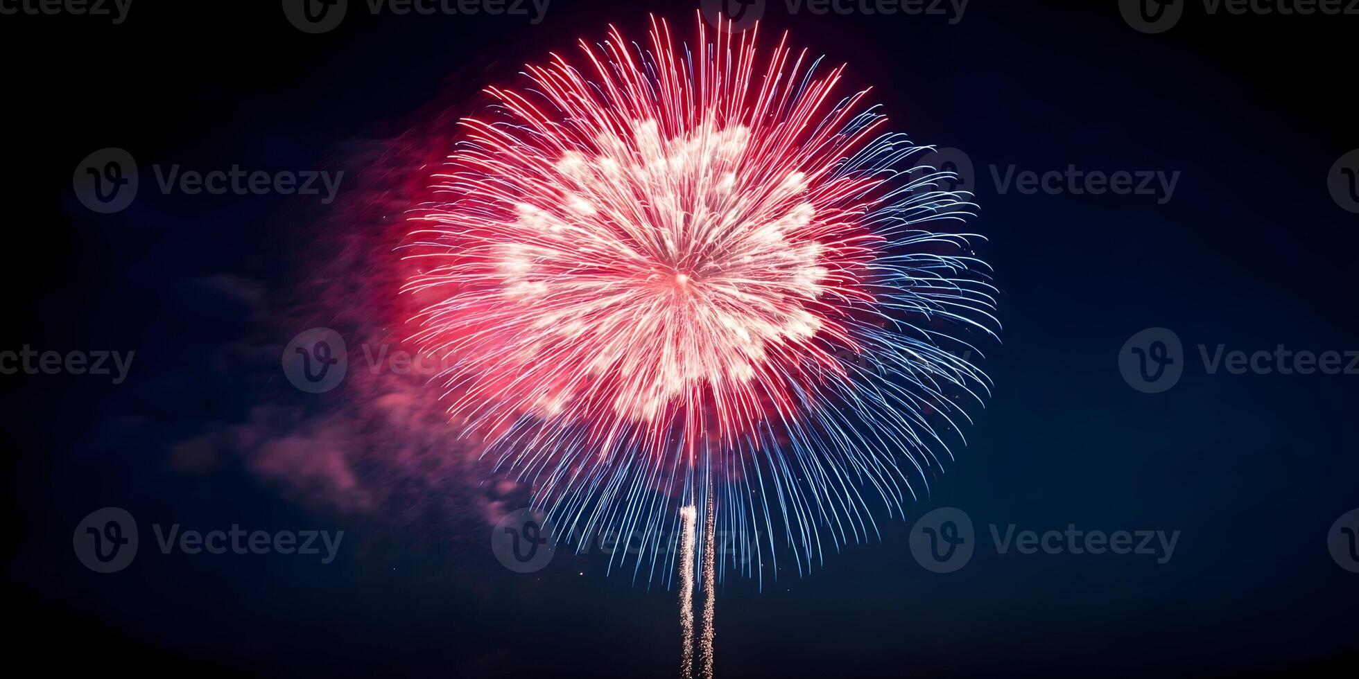 Red and Blue Fireworks Display at Night photo