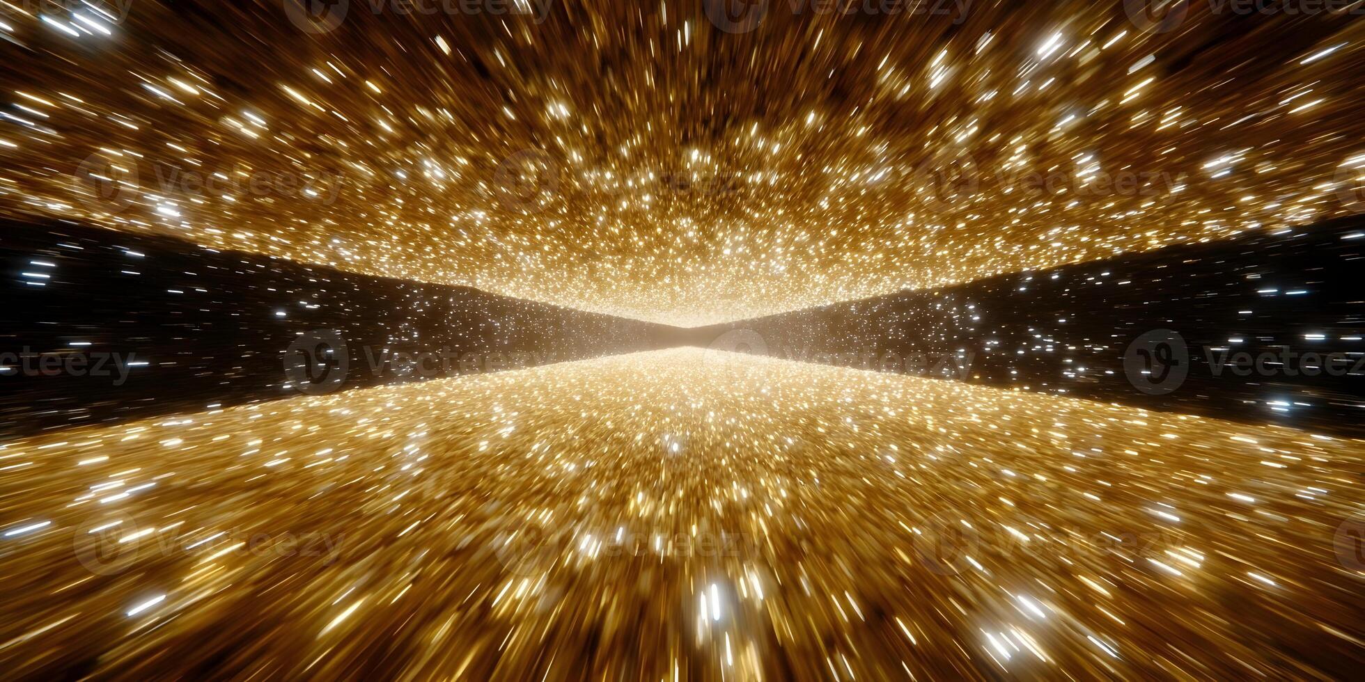 golden light tunnel with stars and light photo