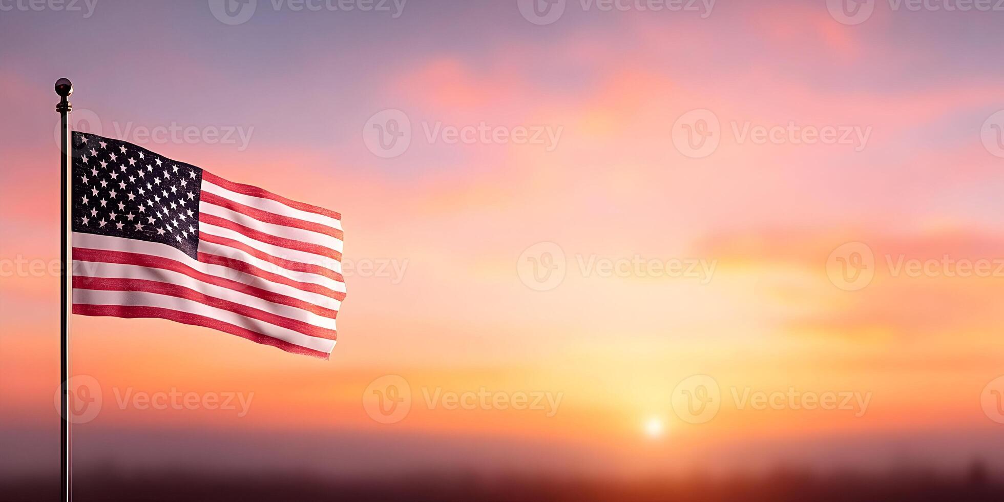 American Flag Waving at Sunset Peaceful Sky Patriotism Background photo