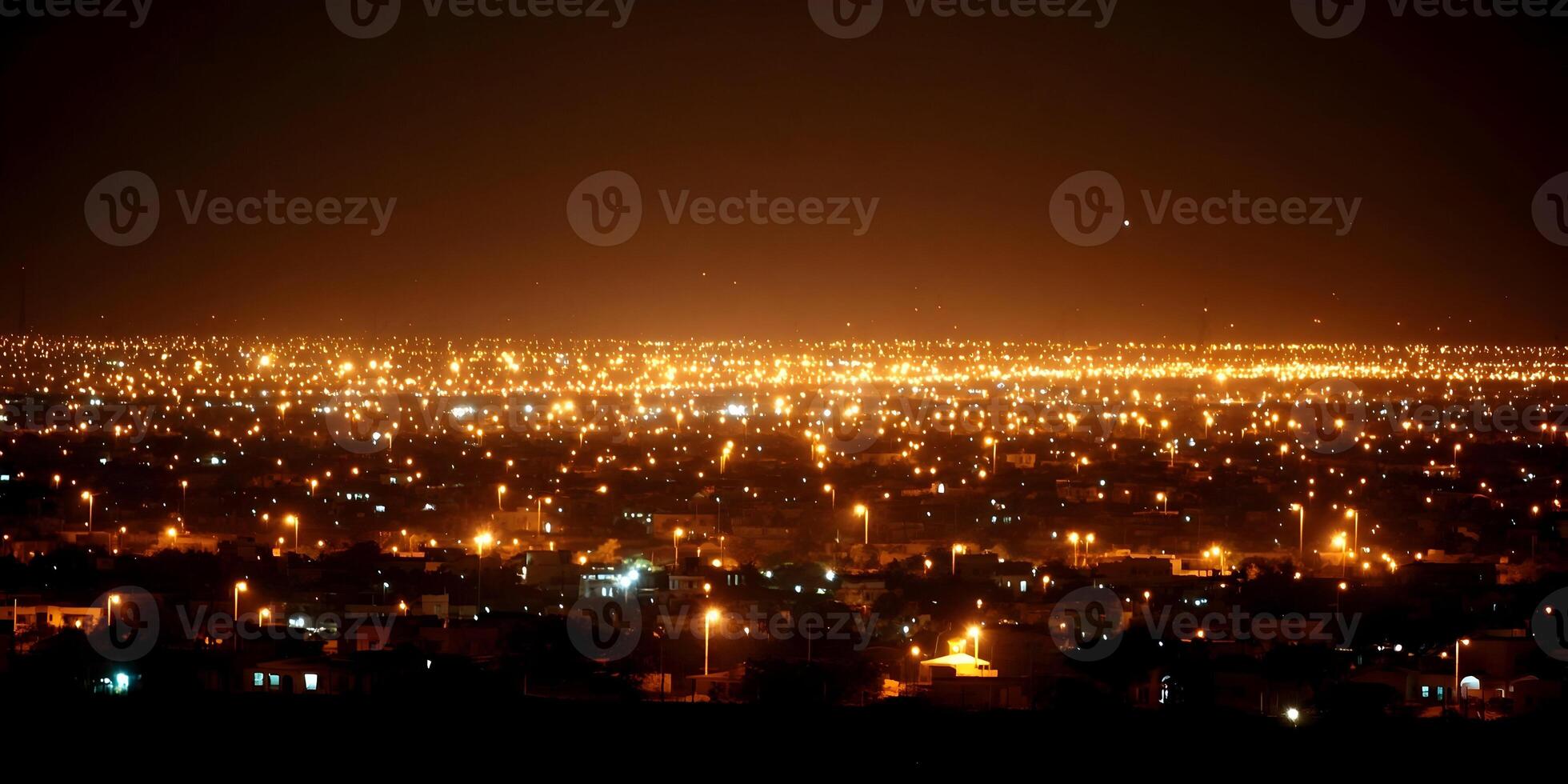 Night Cityscape Illuminated City Lights Houses Buildings Nighttime Panorama photo