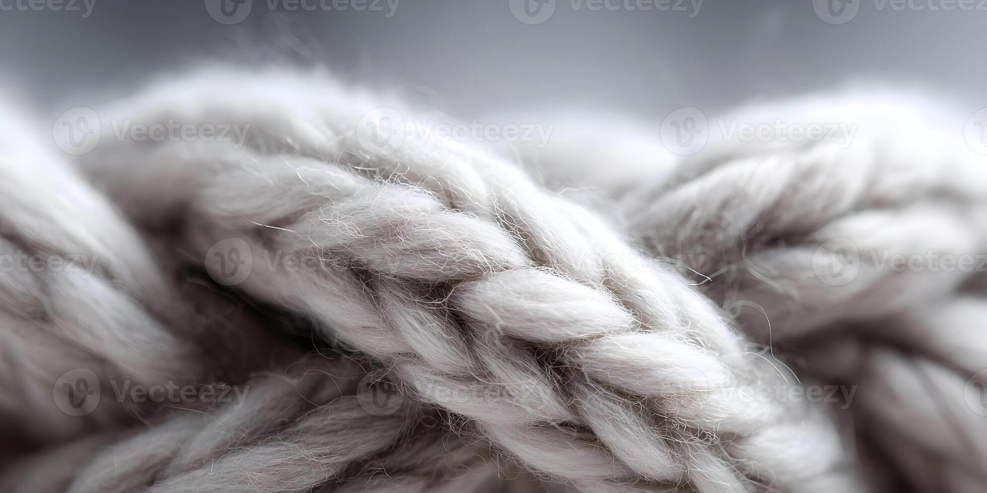 Closeup of Thick Chunky Knit Wool Yarn Light Grey Texture photo