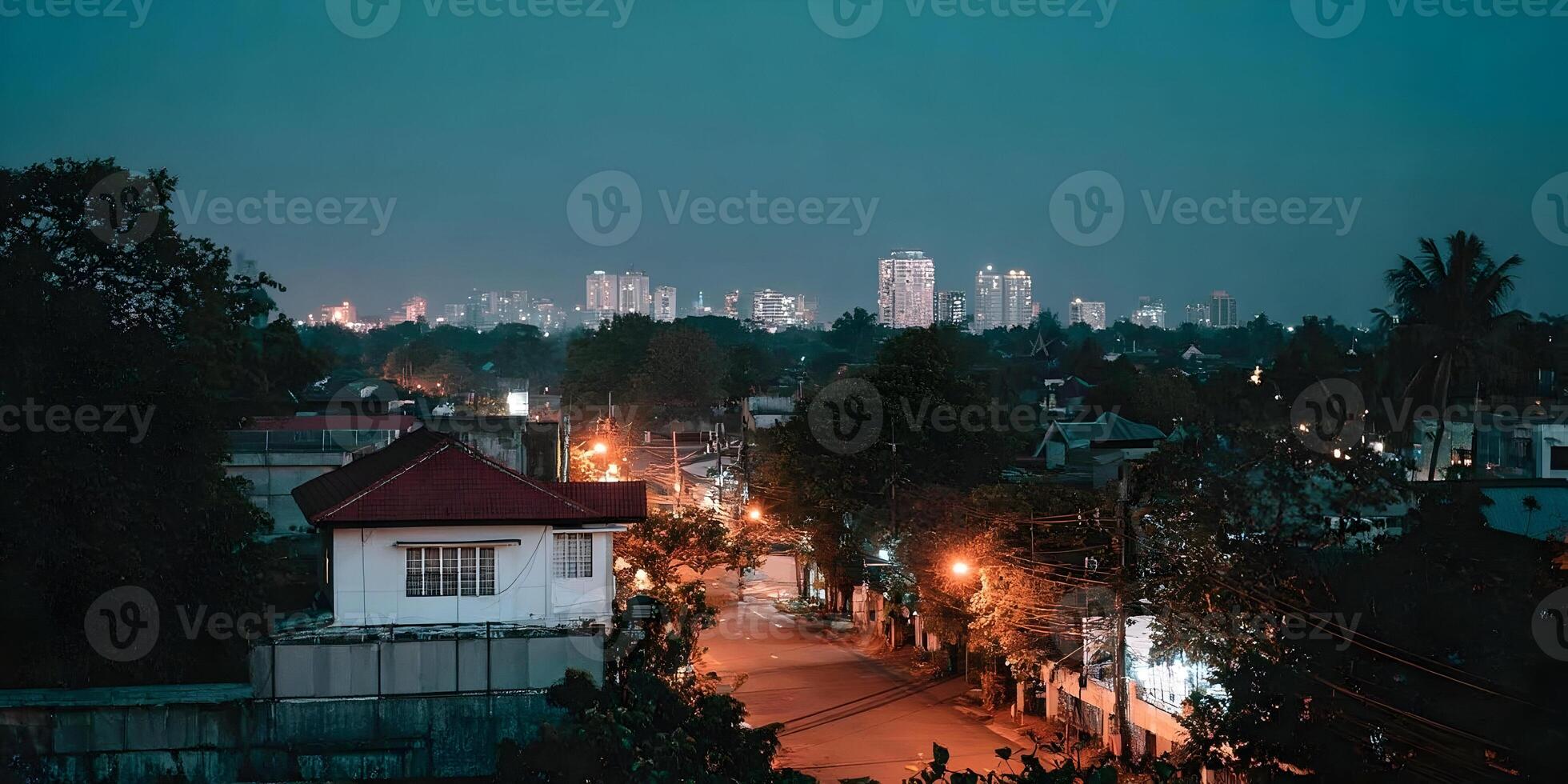 Night Cityscape Residential Street City Buildings Skyline Illumination photo