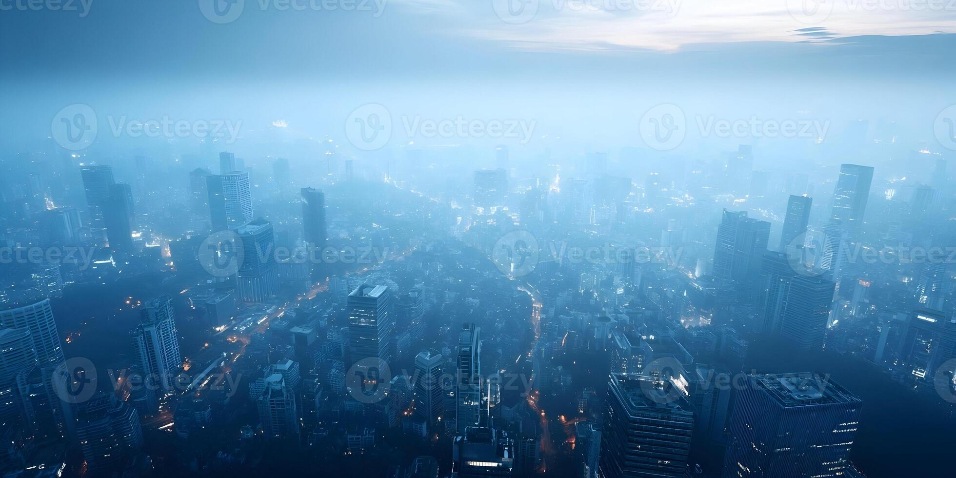 Aerial View Cityscape Night Blue Haze Skyscrapers Buildings photo