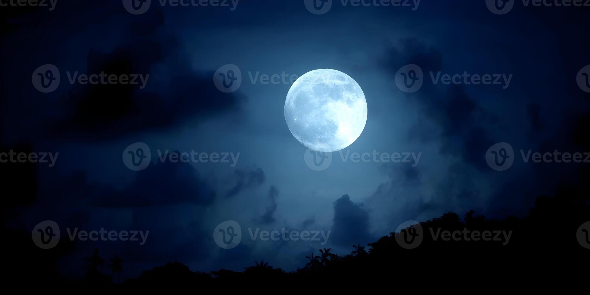 Full Blue Moon Night Sky Tropical Landscape photo