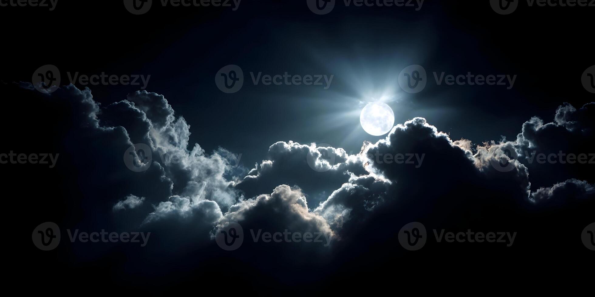 Full Moon Shining Through Dark Clouds Night Sky Scene photo