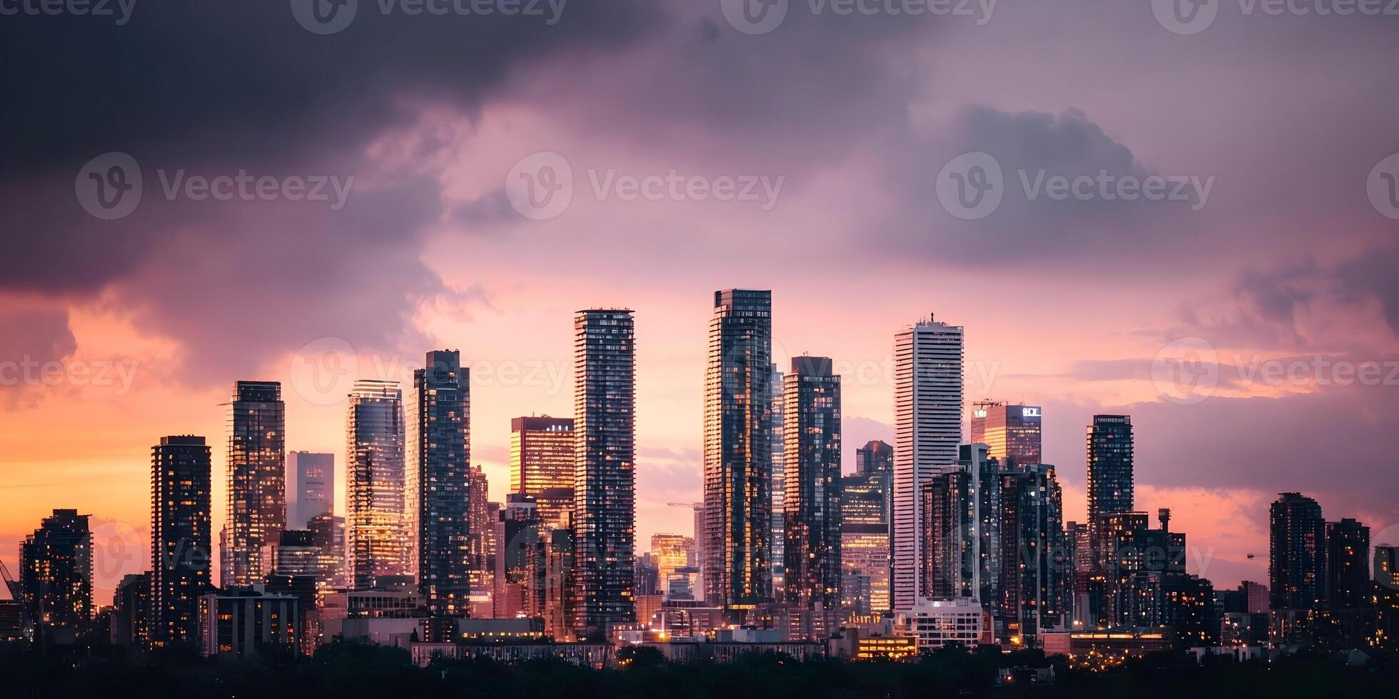 Cityscape Skyline at Sunset with Dramatic Clouds Modern Buildings Toronto photo