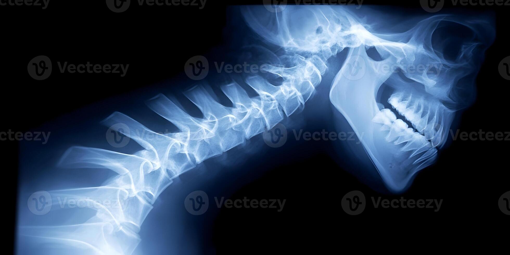 Human Cervical Spine and Jaw XRay Image Blue Tone photo