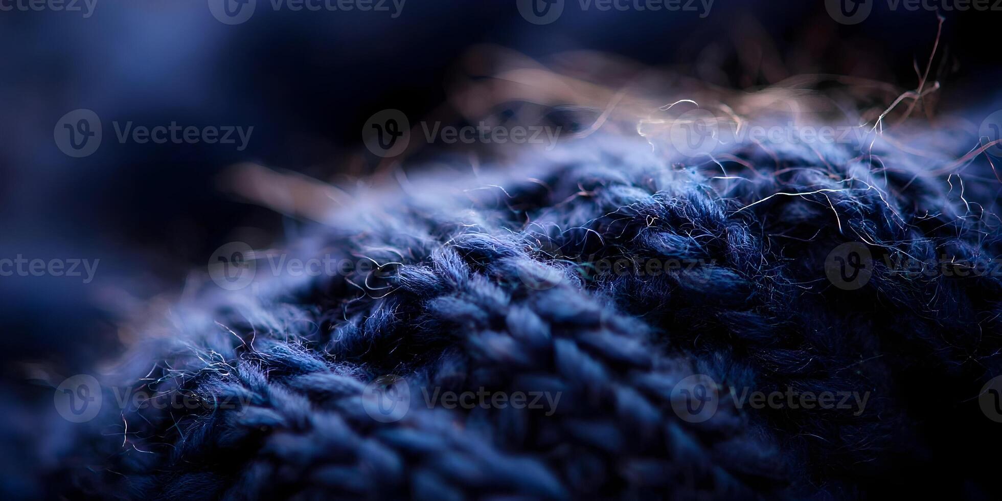 Closeup Blue Knit Texture Dark Moody Wool Fabric photo