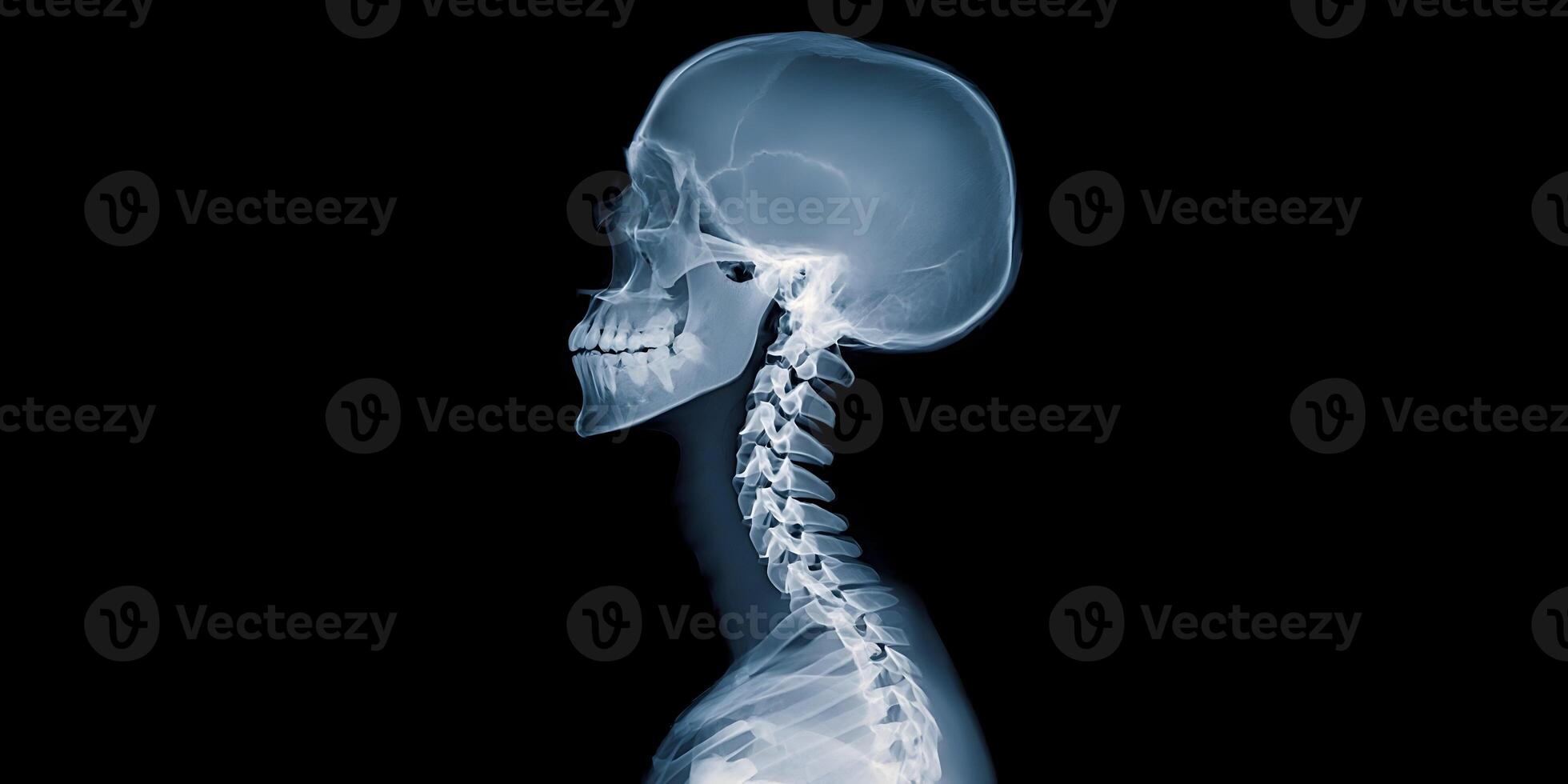 Human Skull and Cervical Spine XRay Side Profile photo