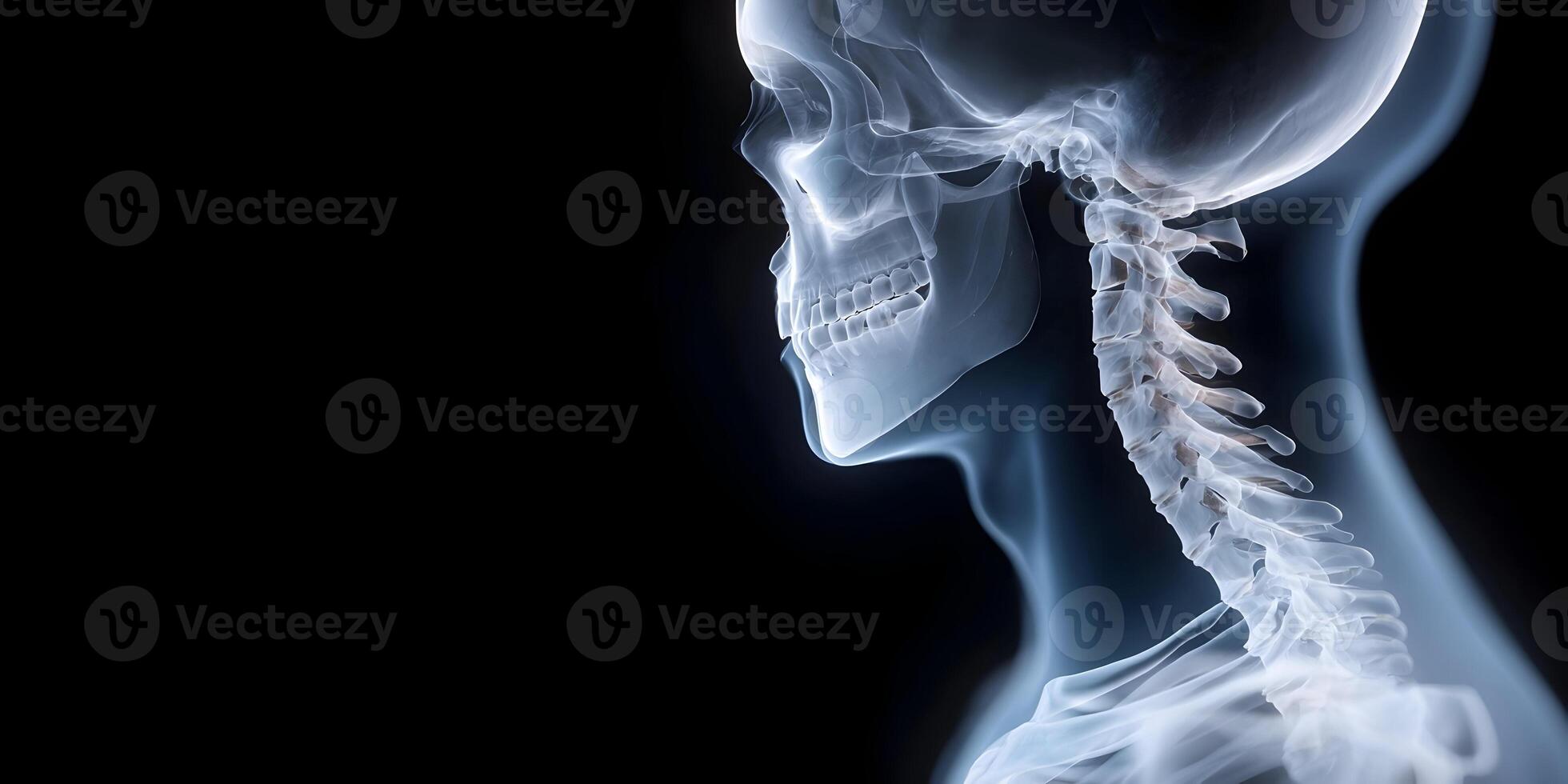 Human Skull and Cervical Spine Anatomy XRay Style Image photo