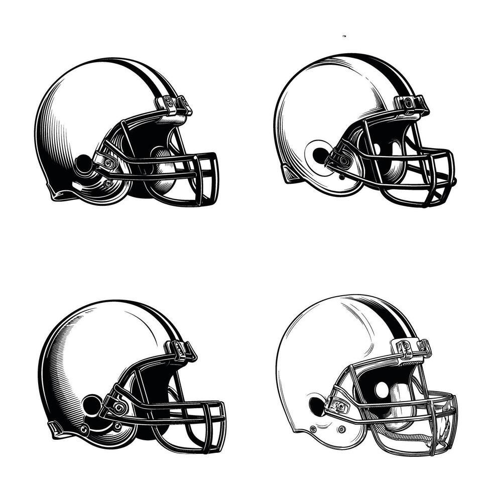 American Football Helmet Collection Illustrated With Different Angle Art vector