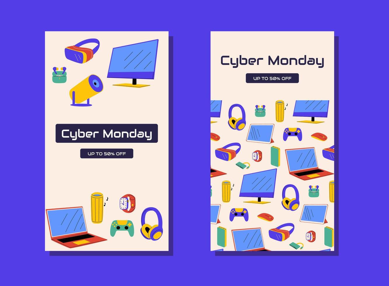 Cyber Monday sale with gadgets and electronics vector