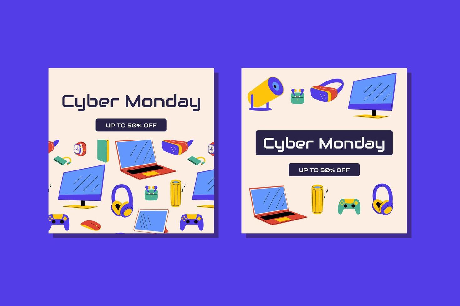 Cyber Monday sale graphics for electronics vector