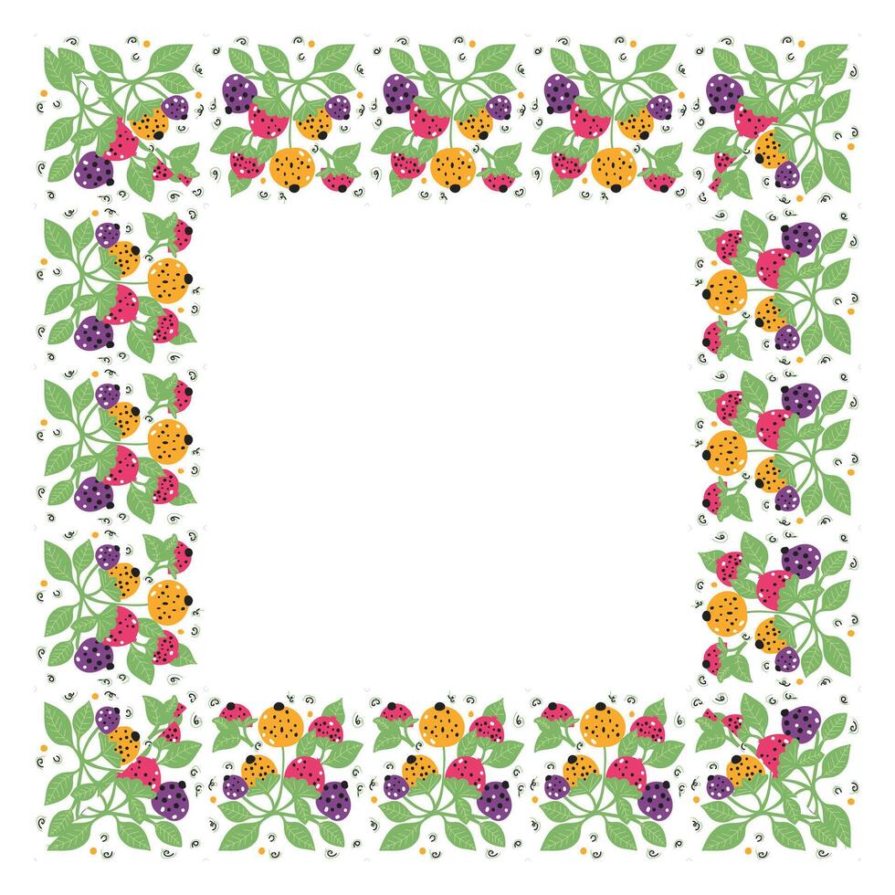 Floral frame with different plants and herbs. design element. vector