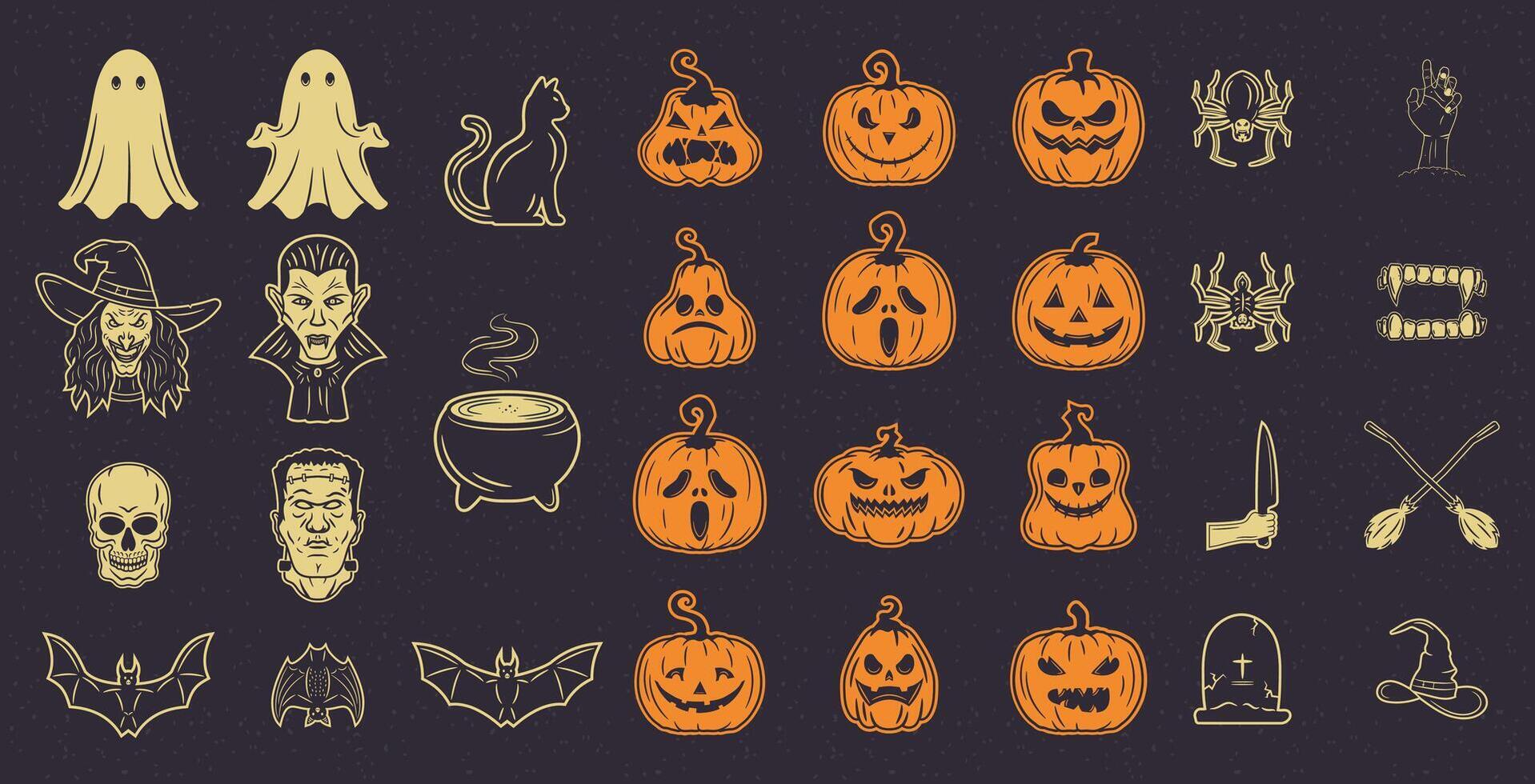 Collection of Halloween-themed icons vector
