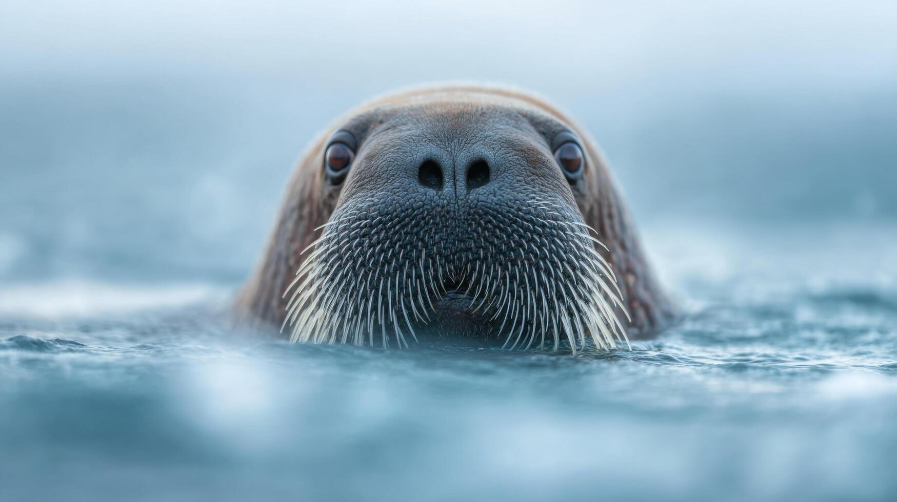 An interested walrus emerges from the cold northern waters photo