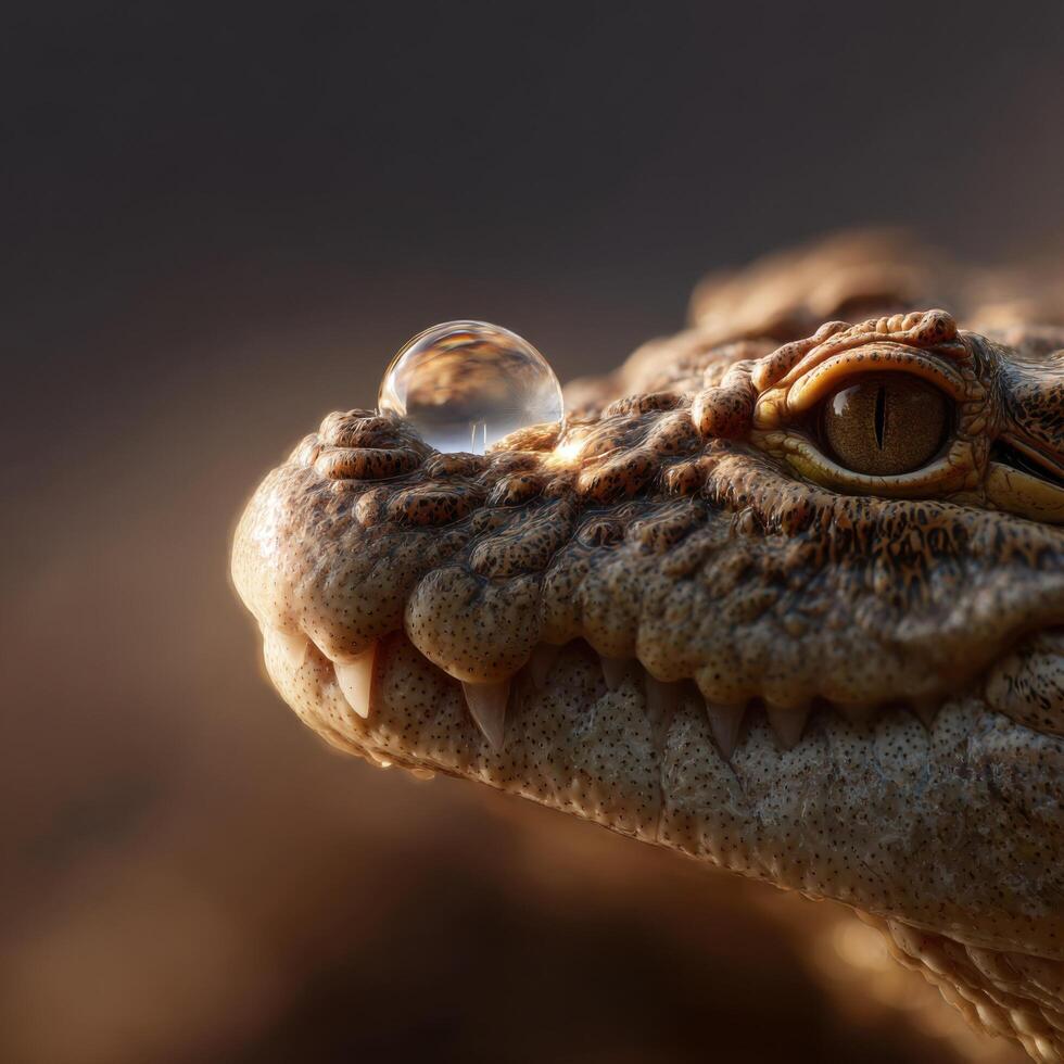 Close Up View Of Water On The Armored Scales Of A Croc photo
