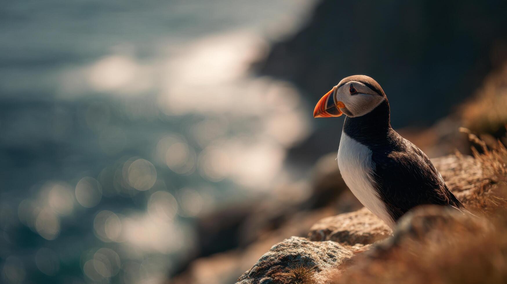 Colorful Beaked Puffin Delivers A Catch To Its Nesting Site photo