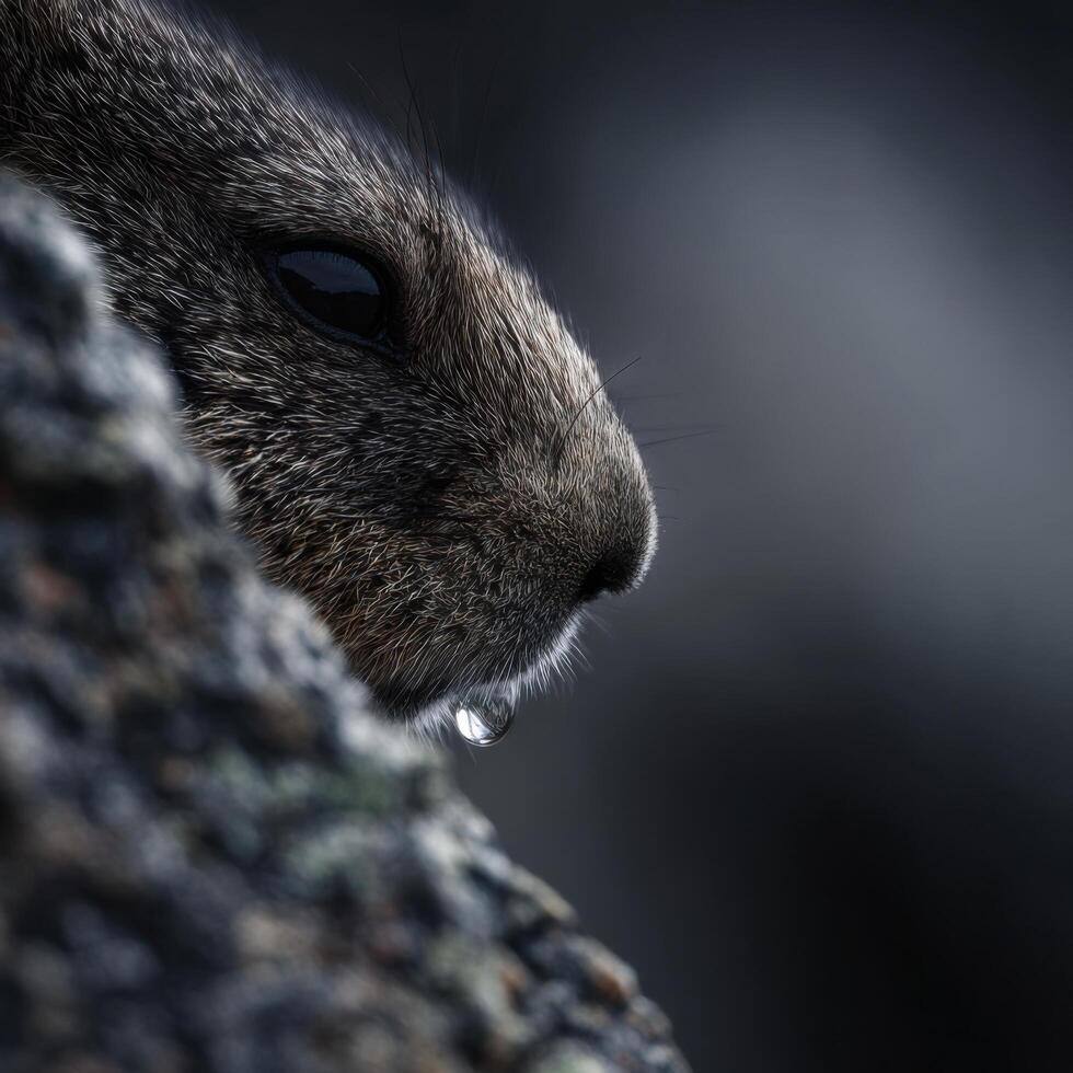 Close up photograph of dewdrop on the textured fur of marmot photo