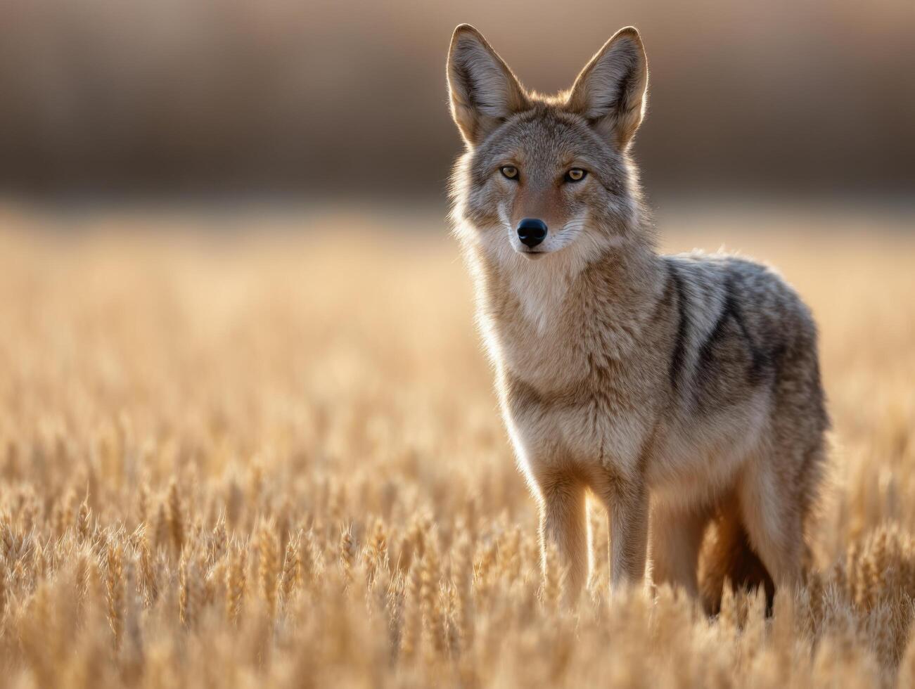 Attentive Coyote Surveys Its Surroundings In Tall Yellow Crops photo