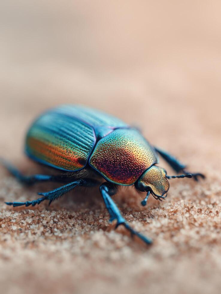 Exotic Scarab Beetle Stands Out On Sandy Desert Ground photo