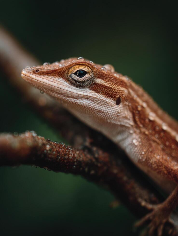 Little Anole With A Serene Expression Gazing From Tree Limb photo
