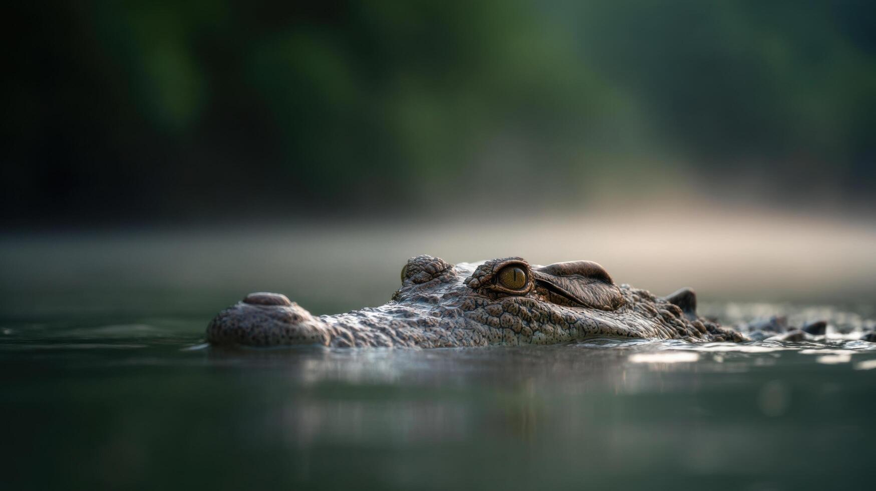 Large Crocodile Waits Quietly Partially Beneath Water Surface photo