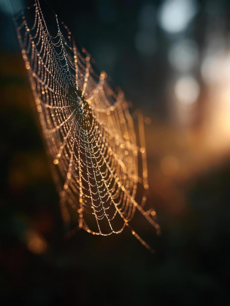 Elaborate Spiderweb Gleams Beautifully When Illuminated photo